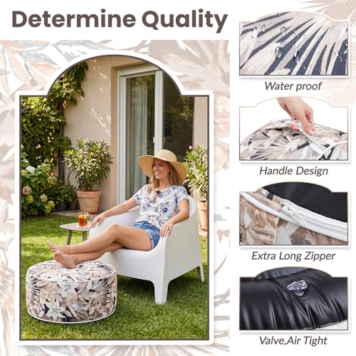 2 Pcs Inflatable Outdoor Ottoman Pouf Waterproof Round Footrest with Handle D21 x H9 Inch Indoor Outdoor Portable Footstool for Patio Garden Camping or Home Pool (2 Count)