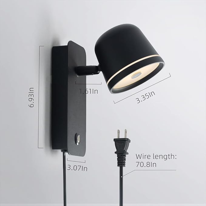 Aisilan Black Wall Sconce, 5W Dimmable Wall Sconces, Adjustable Angle Indoor