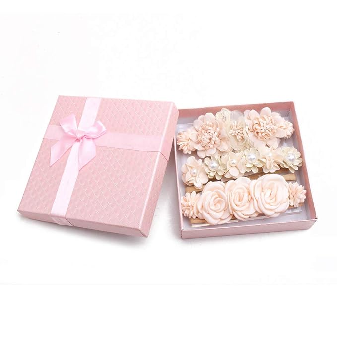 Baby Girl Nylon Headbands Flower Hair Bows Accessories-Elastic Hair Band Crown Handmade FLoral Wraps Birthday Gifts for Girls Newborn Infant Toddler 3Pcs