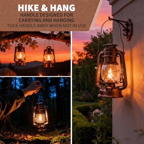 2 Pack Vintage Oil Lamp Hurricane Lantern Kerosene Lantern for Indoor Outdoors Decorative Hanging Metal Oil Lanterns with Wick for Hiking Emergency Camping Party Decoration (2 Count)