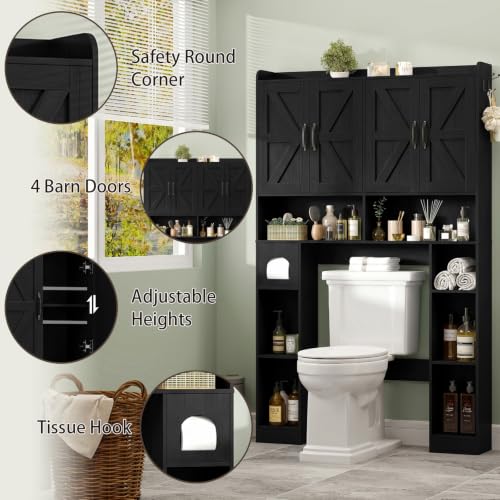 Farmhouse Over The Toilet Storage Cabinet with 4 Barn Doors