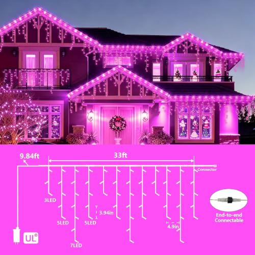 33ft 400 LED Pink Icicle Lights (33 Foot)