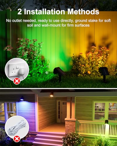 6 Pack Color Changing Solar Powered Outdoor Spot Lights Waterproof 24 LEDs (6 Count)
