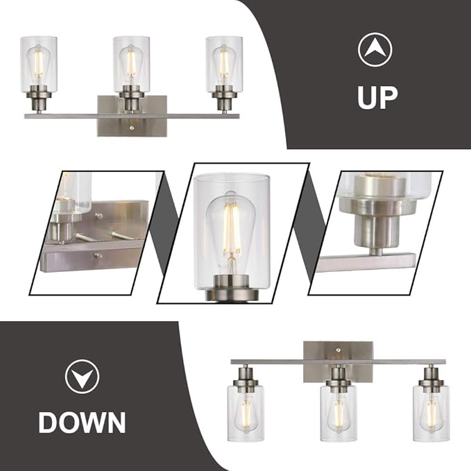 MELUCEE 3 Lights Wall Sconce Brushed Nickel Finished Modern Bathroom Vanity