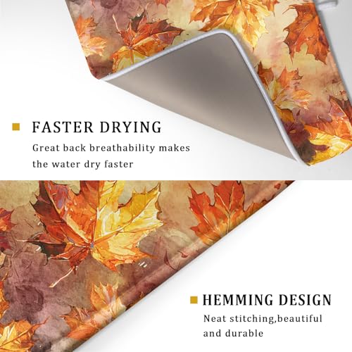Fall Dish Drying Mat for Kitchen Counter Watercolor Maple Leaves Super Absorbent Reversible Microfiber Kitchen Countertop Protector Dishes Pad Large 18x24 inch