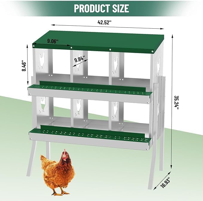 Chicken Nest Box, 6-Compartment Egg-Laying Box, Metal Hen House, Convenient for Collecting Eggs - Ventilated Poultry House Equipment - Suitable for Hens, Ducks Green,with Stand