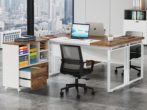 Tribesigns 2-Drawer Wood File Cabinet, Mobile Lateral Filing Cabinet for Hanging Letter Size Files, Printer Stand with Open Storage Shelves for Home Office (Oak Karo & White)