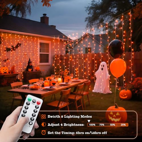 Orange Curtain Lights for Halloween (6.5 Foot)