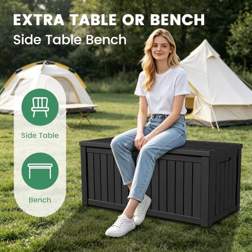 120 Gallon Outdoor Storage Box Waterproof Lockable Resin Deck Box for Patio