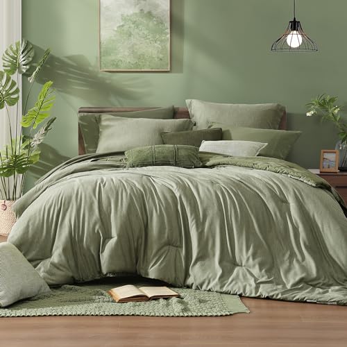 Twin XL Comforter Set Sage Green Bed in a Bag 5 Pieces for Dorm