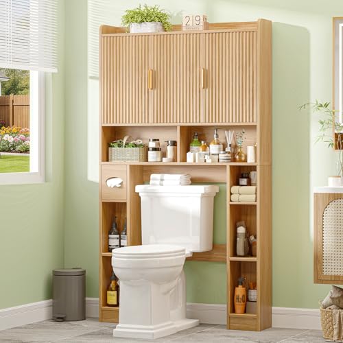 Over The Toilet Cabinet with 3 Fluted Doors & Adjustable Shelf