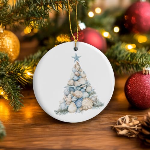Blue Starfish Seashell Tree Christmas Ceramic Ornament Gifts
