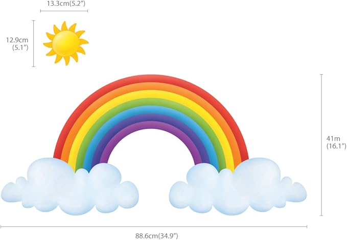 DECOWALL SG2-1713 Rainbow and Clouds Kids Wall Stickers Wall Decals Peel and Stick Removable Wall Stickers for Kids Nursery Bedroom Living Room décor