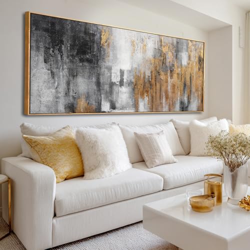Grey and Gold Wall Decor Abstract Art Prints Textured Wall Art 32"x70" Posters for Office Kitchen Artwork Bedroom Pictures