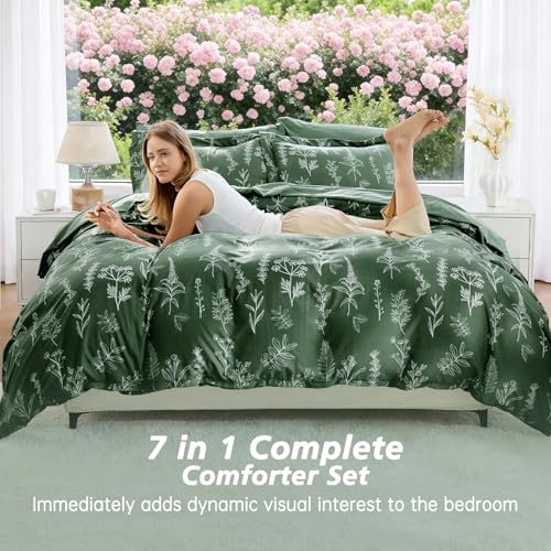 Dark Green Bed in a Bag Queen 7 Pieces