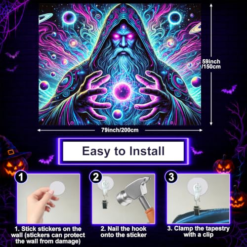 Blacklight Tapestry Wizard Space Bedroom Decor 78 x 59 Inch
