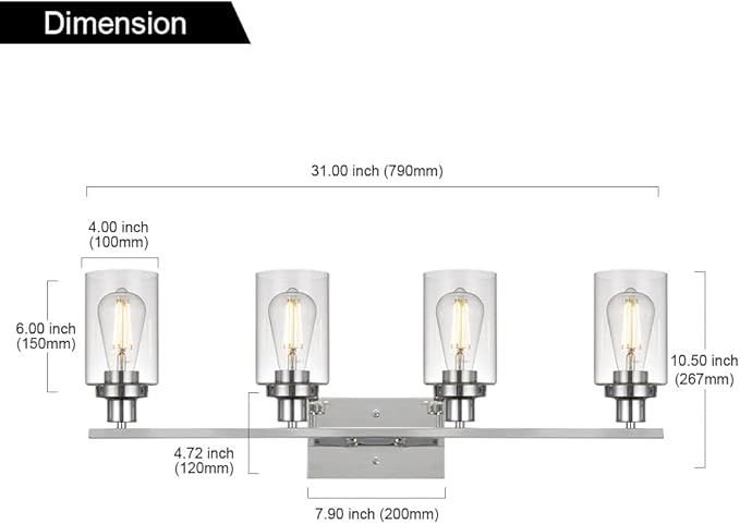 MELUCEE 4-Light Bathroom Lighting Fixtures
