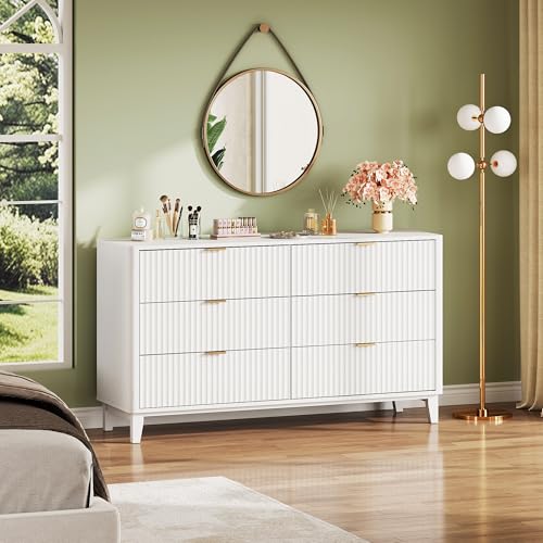 Fluted Dresser for Bedroom with 6 Drawers