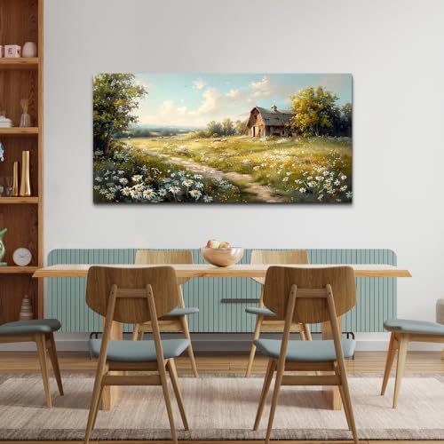 Canvas Wall Art For Living Room Farmhouse Wall Decor For Bedroom Office Wall Decoration Vintage Country Field Landscape Painting Framed Prints Pictures Artwork Room Home Decor 20"x40"