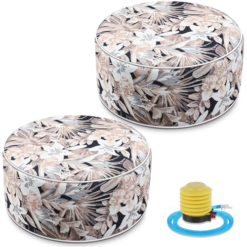 2 Pcs Inflatable Outdoor Ottoman Pouf Waterproof Round Footrest with Handle D21 x H9 Inch Indoor Outdoor Portable Footstool for Patio Garden Camping or Home Pool (2 Count)