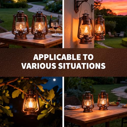 2 Pack Vintage Oil Lamp Hurricane Lantern Kerosene Lantern for Indoor Outdoors Decorative Hanging Metal Oil Lanterns with Wick for Hiking Emergency Camping Party Decoration (2 Count)