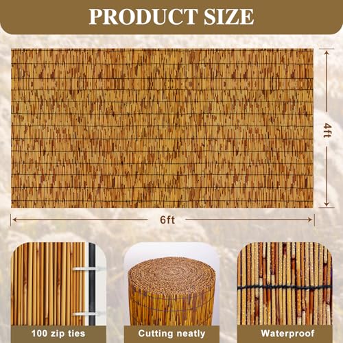 Bamboo Fence Bamboo Screens Outdoor for Patio (24 Sq Ft)