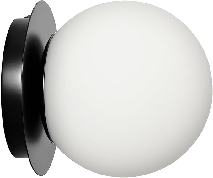Modern Glass Globe Wall Sconce: Black Single Light
