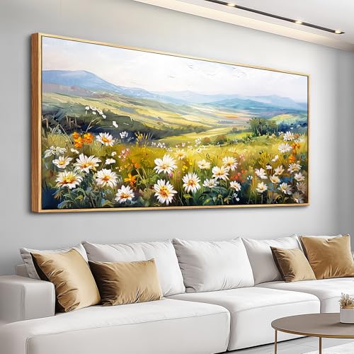 Wood Framed Canvas Wall Art For Living Room Wall Decor For Bedroom Office Wall Decorations Pastoral Scenery Paintings Modern Flowers Pictures Artwork Room Aesthetic Home Decor 20x40 In