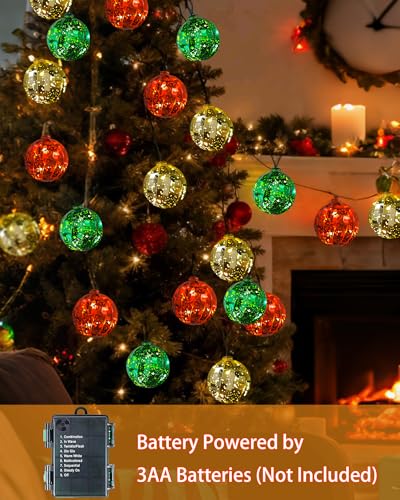 Christmas Lights Battery Operated 22FT 20 LED Globe Christmas Tree Lights with 8 Modes & Timer (20 Count)