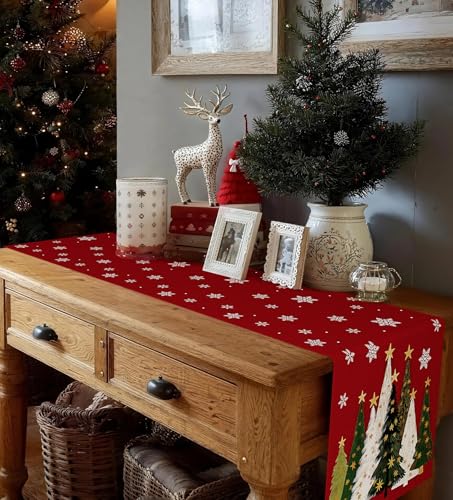Christmas Table Runner Snowflakes Christmas Tree Home Decorations Red