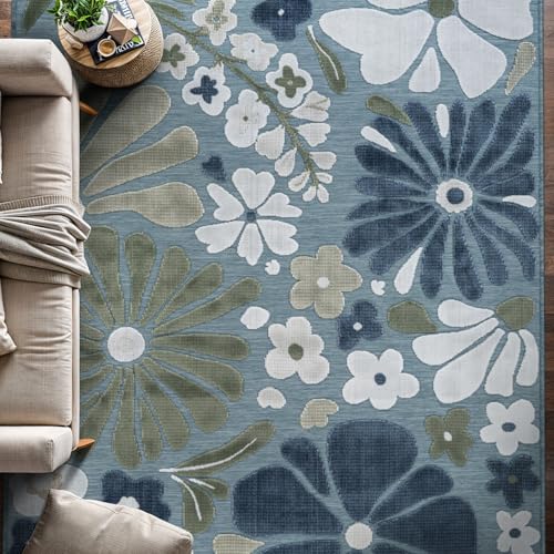Outdoor Rug 6x9 Modern Floral Tropical Area Rugs for Outdoor and Indoor Patio Easy to Clean Non Shedding Living Room Porch Garden Washable Outside Carpet (58.5 Sq Ft)
