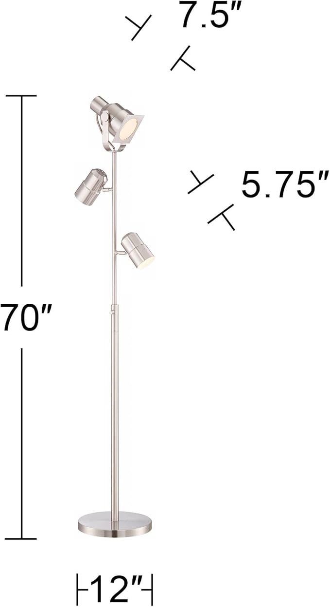 Possini Euro Design Nuovo Modern Task Floor Lamp Tree 3-Light 70" Tall Brushed