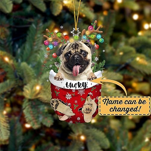 Fawn Pug Dog Christmas Ornament