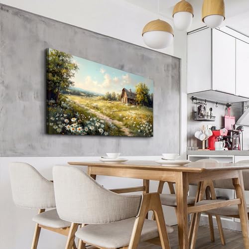 Canvas Wall Art For Living Room Farmhouse Wall Decor For Bedroom Office Wall Decoration Vintage Country Field Landscape Painting Framed Prints Pictures Artwork Room Home Decor 20"x40"