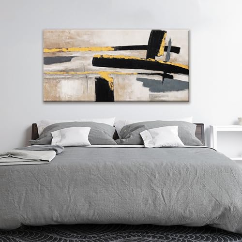 Abstract Wall Art Canvas Wall Art Decor Black And Gold Wall Art Paintings Abstract Wall Decor Artwork For Living Room Bedroom Bathroom Office Home Wall Decor Can Be Hung Directly 24" X 48"