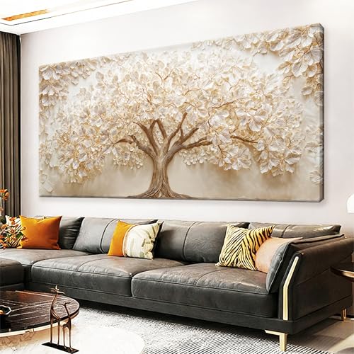 Modern White Wall Art Nature Tree Of Life Print Canvas Art Wall Decor For Living Room Nordic Style Painting Aesthetic Home Tree Pictures Decor Wall Pictures For Bedroom Studio Cafe 24 * 48 Inch