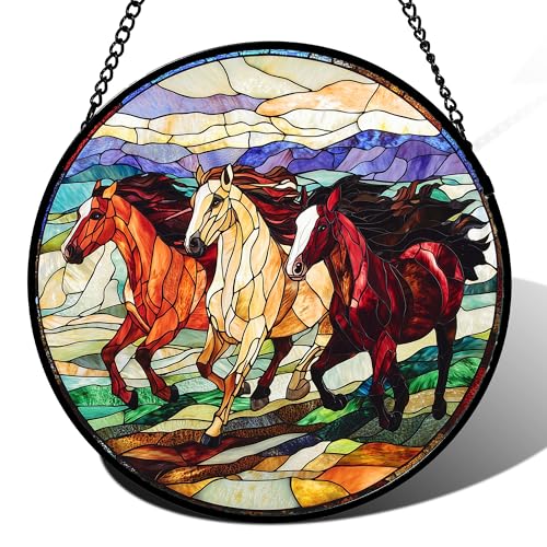 Running Horses Stained Glass Window Hanging Suncatcher Gift for Women 6.3"