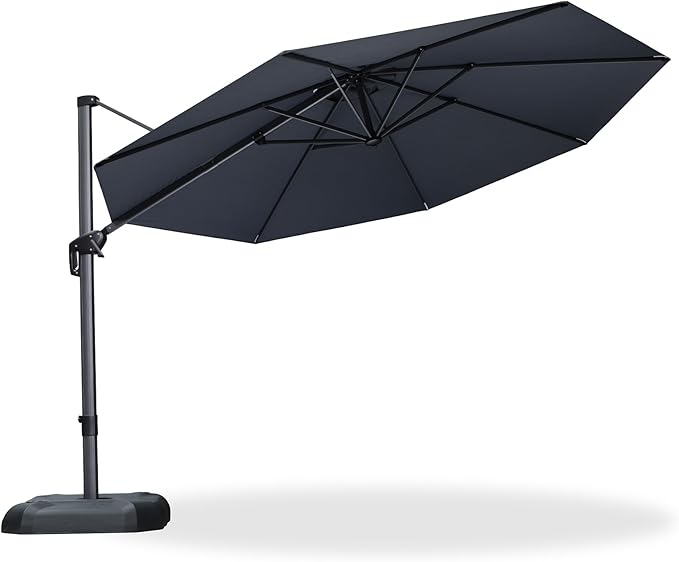 PURPLE LEAF 11 Feet Patio Umbrella Outdoor Cantilever Round Umbrella Aluminum Offset Umbrella with 360-degree Rotation for Garden Deck Pool Patio, Grey