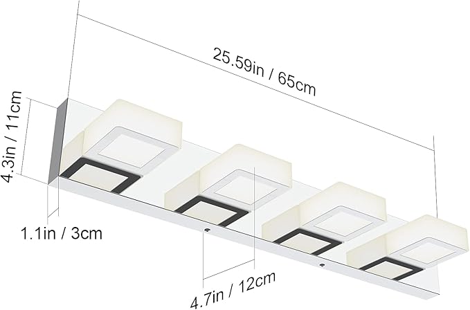 Ralbay 4 Lights Adjustable Acrylic Chrome Modern LED Bathroom Vanity Lights