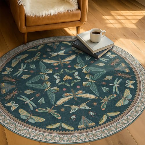 5ft Round Teal Boho Rug for Entryway (19.63 Sq Ft)