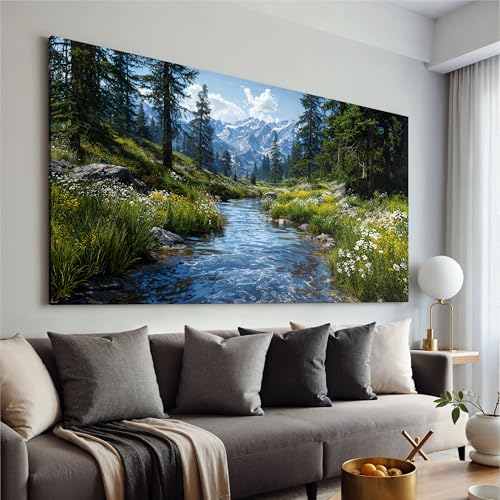 Large Green Landscape Wall Art For Living Room Nature Wall Art 35"X70"