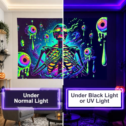 Skull Tapestry Blacklight Tapestry 78x59 Inch UV Wall Hanging