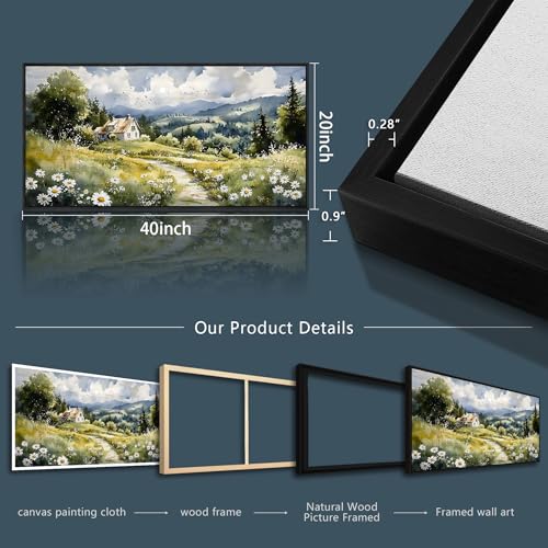 Black Framed Canvas Wall Art For Living Room Wall Decor For Bedroom Office Pastoral Scenery Paintings Modern Wall Pictures Artwork Room Aesthetic Home Decor 20x40 In