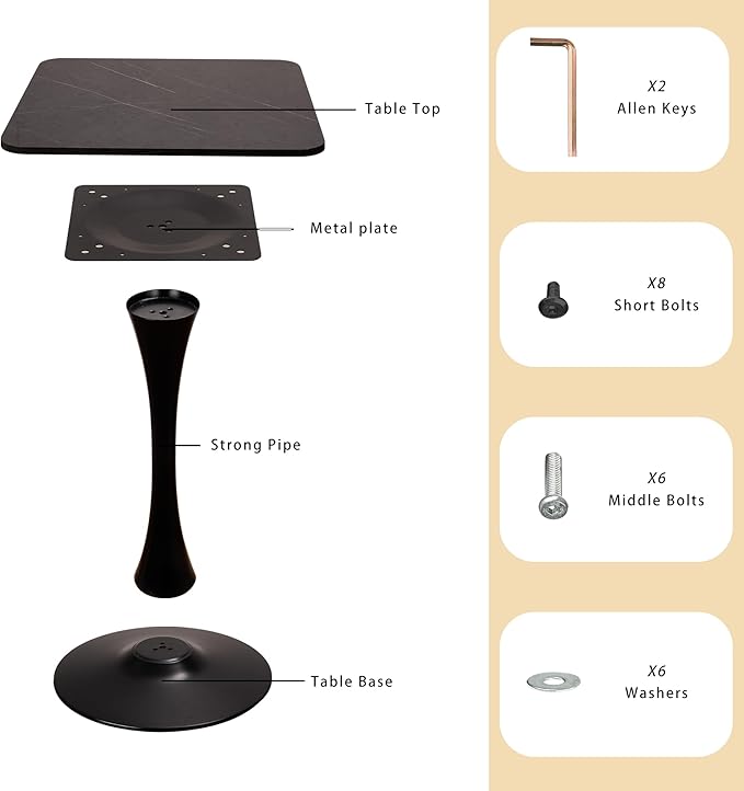 Square Modern Dinning Table 30 inches for 2-4 Bistro Tulip Table with Faux Marble top,Easy Assemble,Sturdy Metal Frame Diameter 30in*H28.74in (Black, 30in)