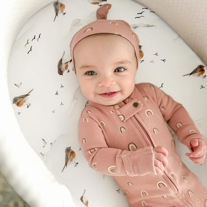 GRSSDER Stretchy Ultra Soft Bassinet Mattress Sheets 2 Pack, Universal Fitted for Baby Cradle Moses Basket Oval Rectangle Standard Pad Safe and Snug, Cute Animal Print Bassinet Sheet for Boys