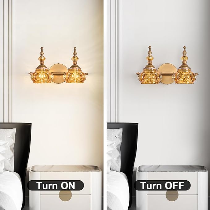 Vintage 2-Light Bathroom Lighting Amber Rose Vanity Light Fixtures Wall Sconce