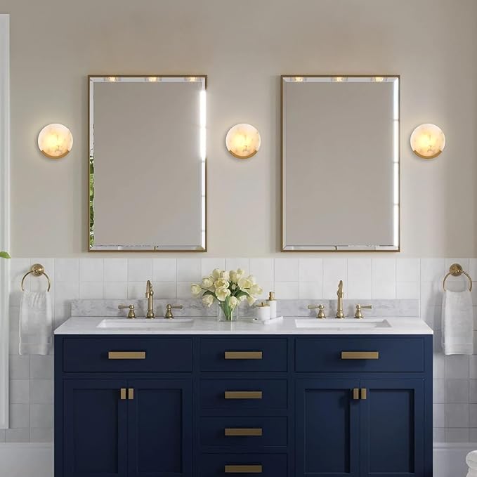 Gold Modern Wall Sconces for Bathroom, 1-Light Alabaster Sconce Wall Light