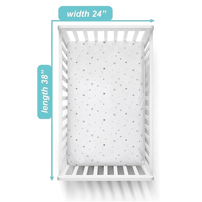American Baby Company 2 Pack 100% Natural Cotton Fitted Mini Crib Sheets 38" x 24" - Soft & Breathable Small Nesting Portable Sheets, Fits Pack N Play Mattresses, Gray Stars and Gray, for Boys & Girls