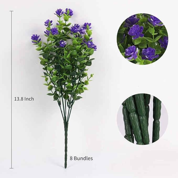 RECUTMS Artificial Flowers Outdoor Plastic 8 Branches Faux Plastic Corn-Flower Greenery Shrubs Plants Indoor Outside Hanging Planter Kitchen Home Wedding Office Garden Decor (Purple)