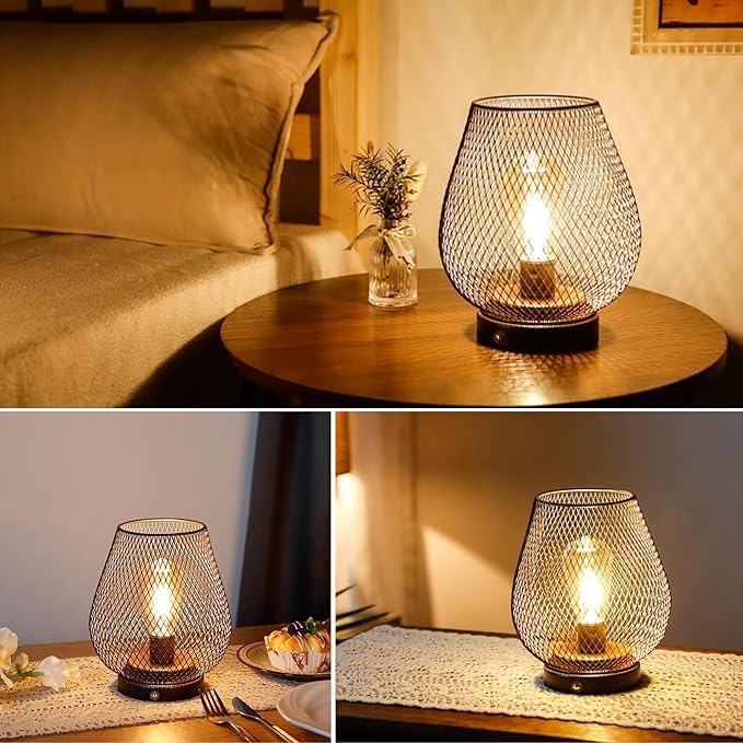 JHY DESIGN Dimmable Touch Bedside Table Lamp Set of 2 Rechargeable Battery